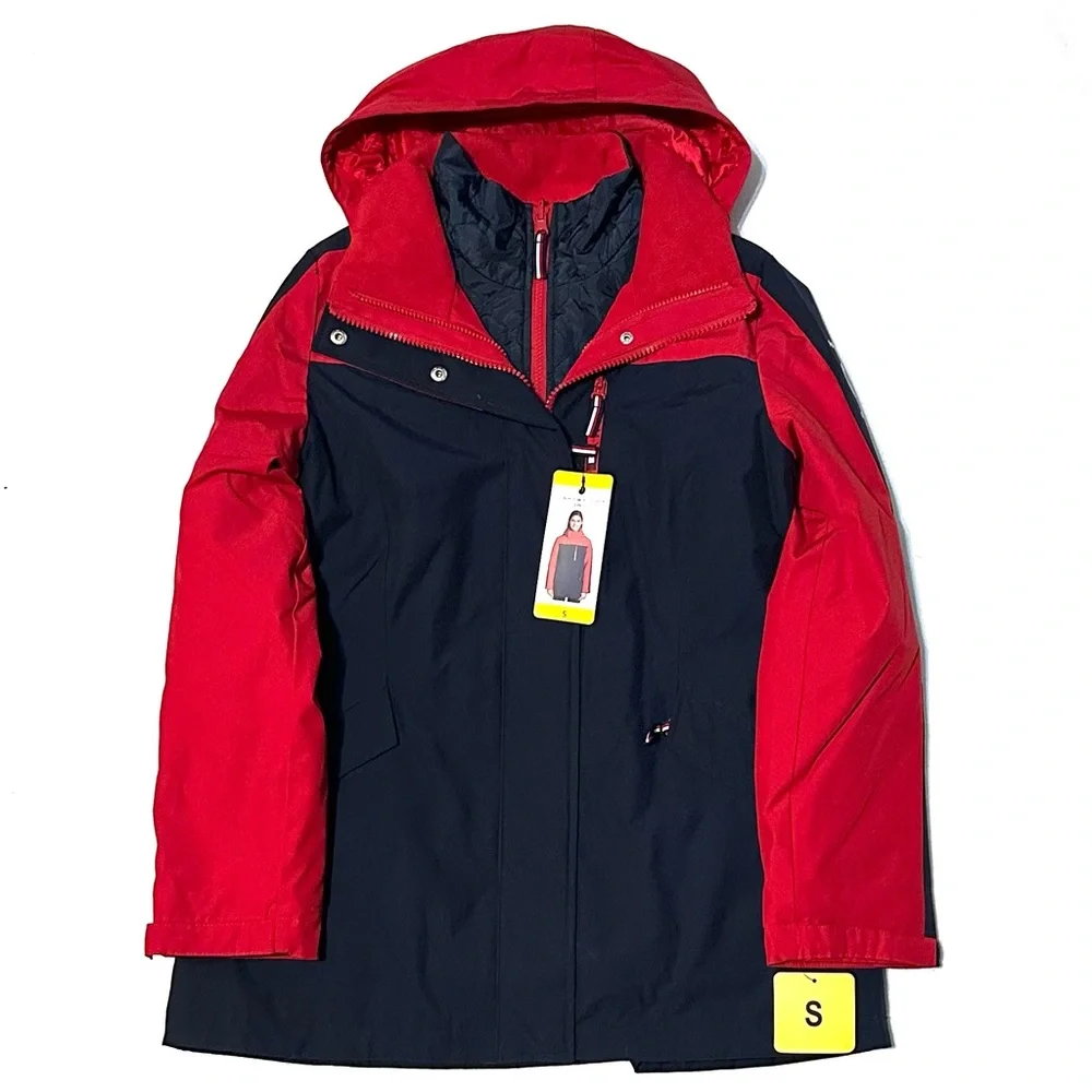 NWT TOMMY HILFIGER 3-in-1 ALL WEATHER SYSTEMS JACKET COAT RED NAVY Sz S